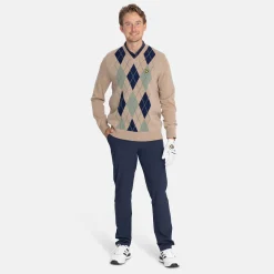 Lambswool Blend Argyle V-Neck Beige Grön>Lyle & Scott Clearance