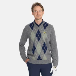 Lambswool Blend Argyle V-Neck Grå Blå>Lyle & Scott Sale