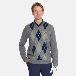 Lambswool Blend Argyle V-Neck Grå Blå>Lyle & Scott Sale