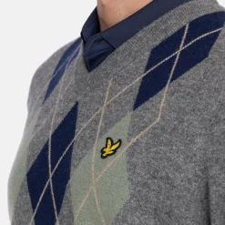 Lambswool Blend Argyle V-Neck Grå Blå>Lyle & Scott Sale